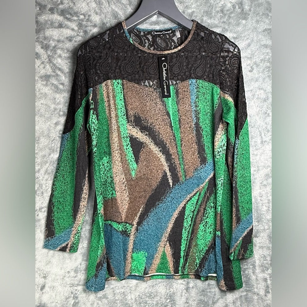 🆕Christine Gerard Abstract Multi Color Top With Lace Detail